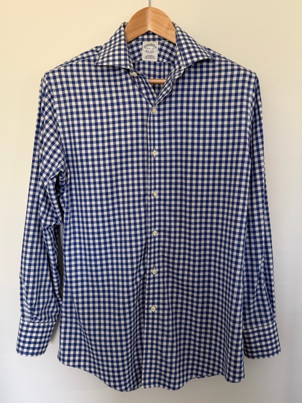 Brooks Brothers | Blue & White Gingham |Button-Down | Shirt | 14 1/2 - 32